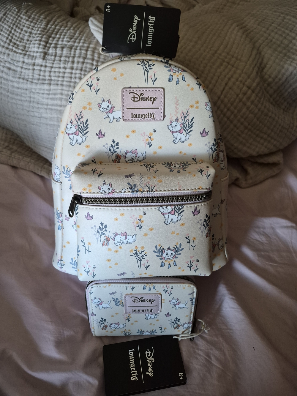 NWT Loungefly Marie From Aristocats Pink Floral Mini Backpack and Wallet Set